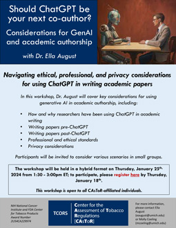 Flyer for Should ChatGPT be your next co-author? Considerations for GenAI and academic authorship