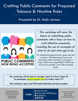 Flyer for Crafting Public Comments for Proposed Tobacco & Nicotine Rules