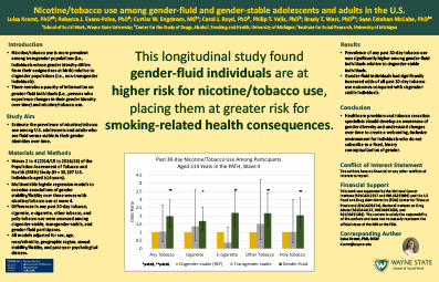 Thumbnail for Nicotine/tobacco use among gender-fluid and gender-stable adolescents and adults in the U.S. poster