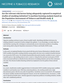 Are the relevant risk factors being adequately captured in empirical studies of smoking initiation? A machine learning analysis based on the Population Assessment of Tobacco and Health study 