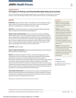 Thumbnail of the first page of the article 'US Tobacco 21 Policies and Potential Mortality Reductions by State'