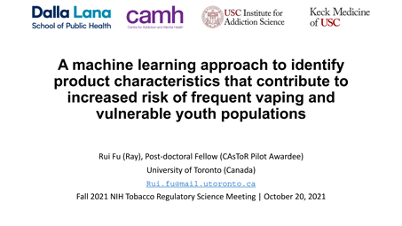 Thumbnail for A machine learning approach to identify
product characteristics that contribute to
increased risk of frequent vaping and
vulnerable youth populations poster