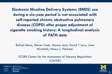 Thumbnail for Electronic Nicotine Delivery Systems (ENDS) use
during a six-year period is not associated with
self-reported chronic obstructive pulmonary
disease (COPD) after proper adjustment of
cigarette smoking history: A longitudinal analysis
of PATH data poster