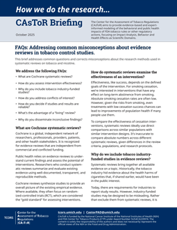 Thumbnail for FAQs: Addressing common misconceptions about systematic evidence reviews of tobacco control interventions.
